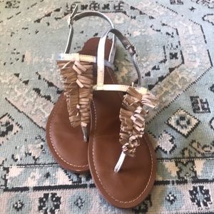 Carlos Santana silver & nude fringe thong sligback